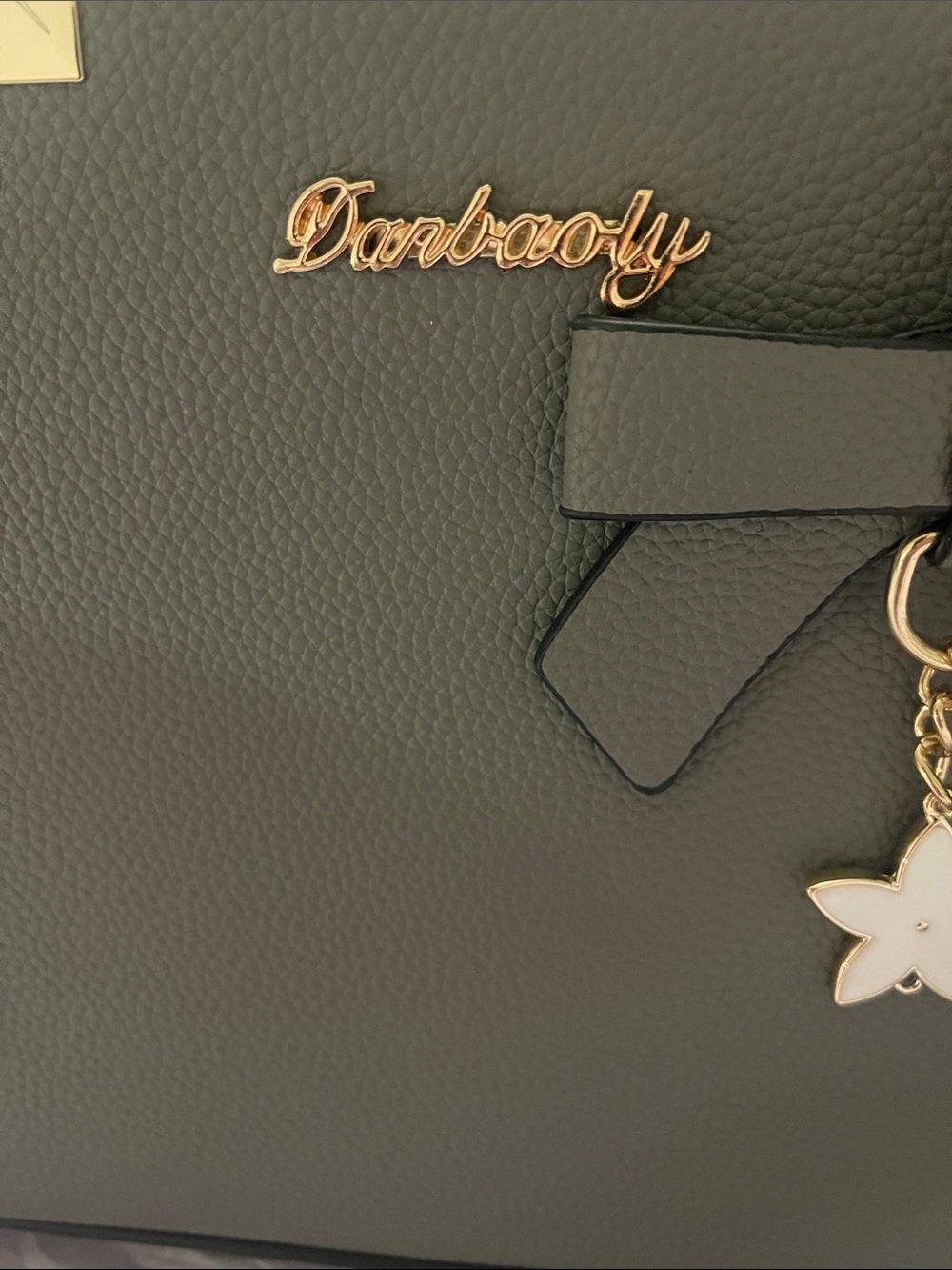 Structured gray Satchel with Floral Charm - Picture 3 of 6